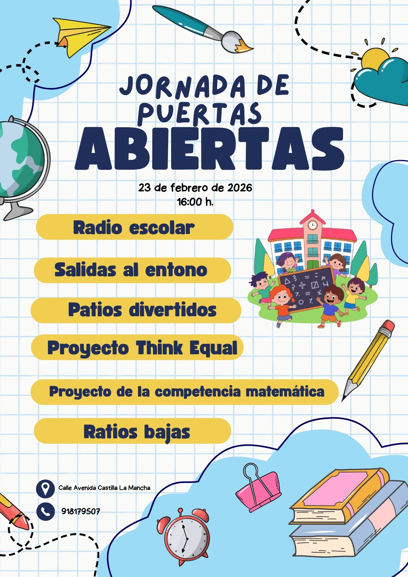 Póster Inscripciones Abiertas Escolar Creativo Blanco (Cartel (A3 vertical))